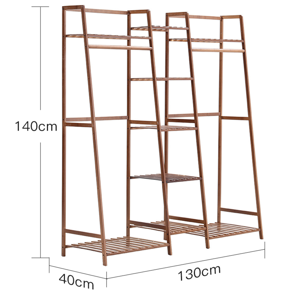 Living And Home SW0376 Natural Bamboo Multi-Tier Clothing Rack With Storage Shelf Image 8