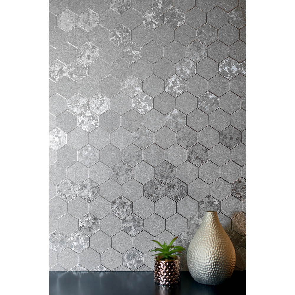 Arthouse Wallpaper Foil Honeycomb Silver Image 2