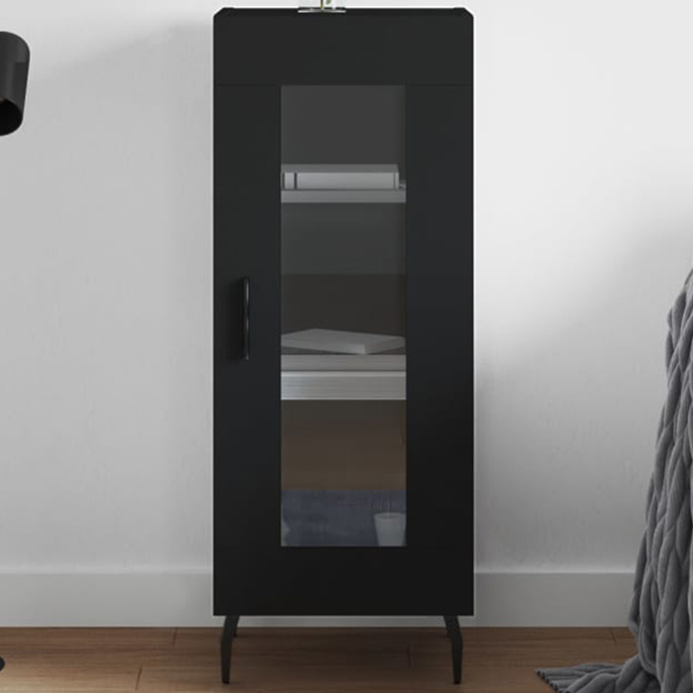 vidaXL Single Glass Door 3 Shelf Black Wooden Sideboard Image 1