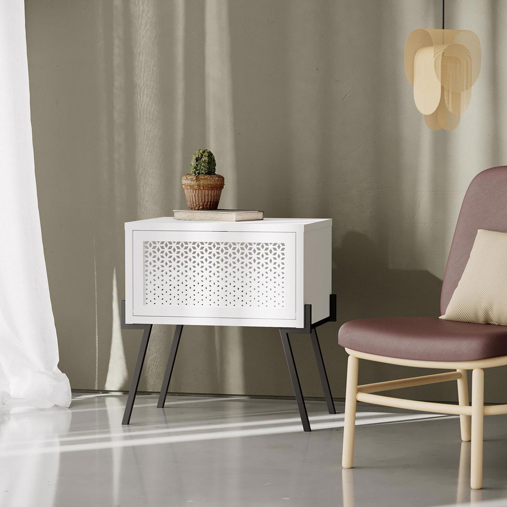FWStyle Naive Single Door White Bedside Table Image 6