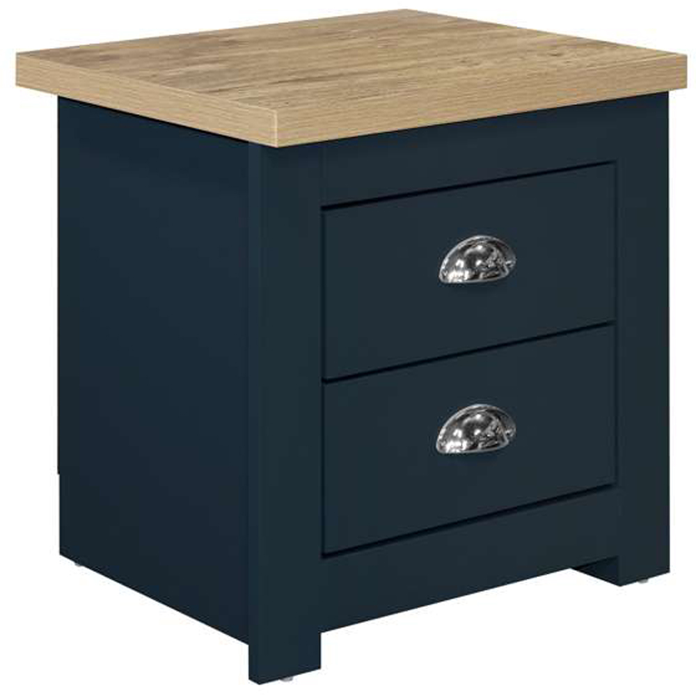 Highgate 2 Drawer Navy and Oak Bedside Table Image 2