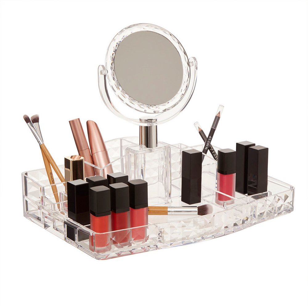 Premier Housewares Clear 16 Compartment Cosmetic Organiser with Mirror Image 3