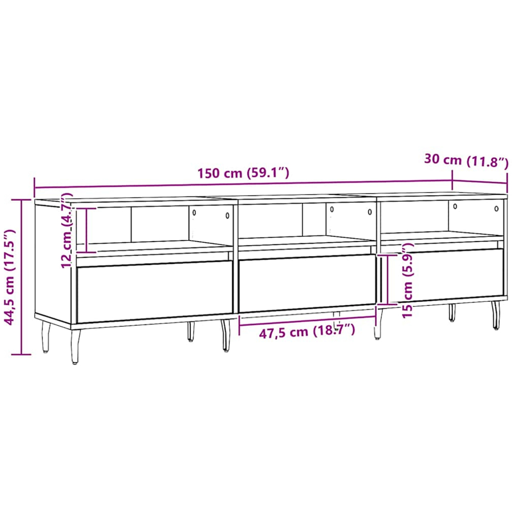 vidaXL 3 Door 3 Shelf Artisan Oak Wide TV Cabinet Image 9