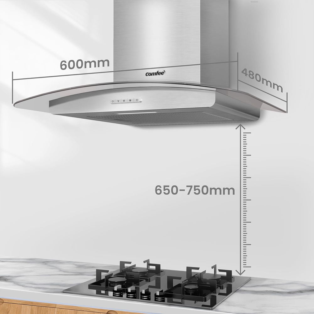 Comfee Stainless Steel Silver 60cm 3 Speed Wall Mounted Glass Cooker Hood Image 8