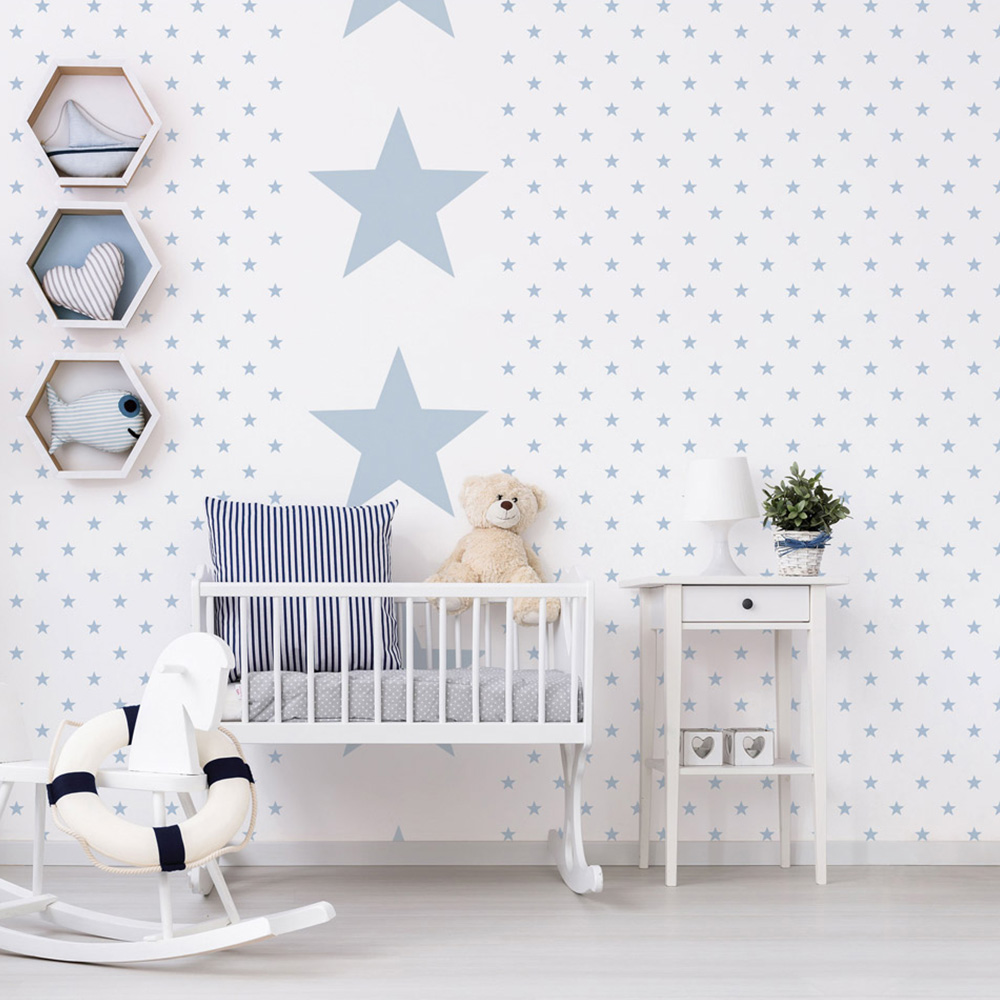 Galerie Deauville 2 Large Star Light Blue and White Wallpaper Image 3