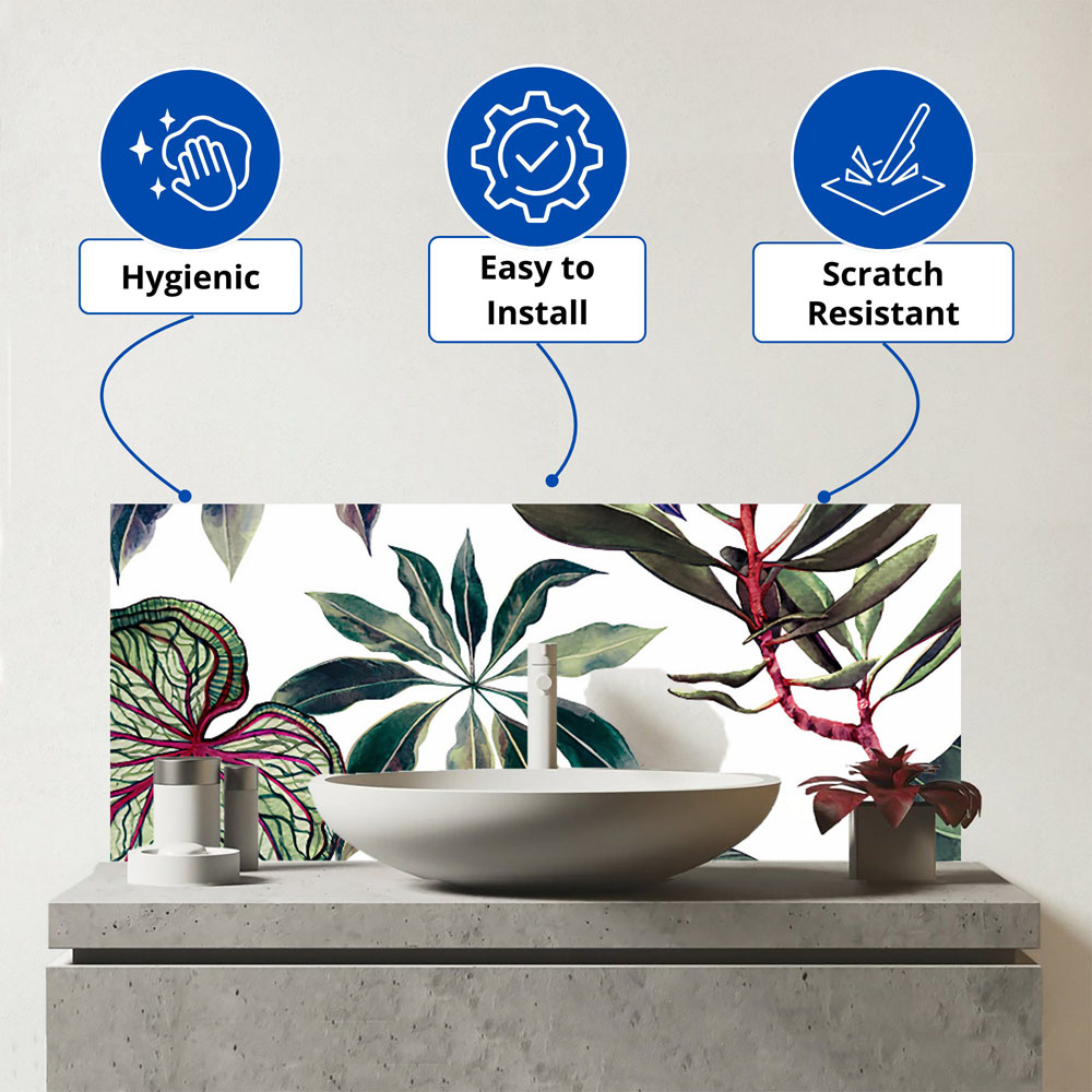 Warren Reed Designer Watercolour Tropical Leaves Glass Bathroom Splashback 25 x 60cm Image 3