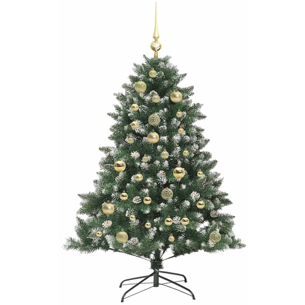 vidaXL Pre-Lit Gold Bauble Pinecones Green Snow Flocked Artificial Christmas Tree 4ft Image 2