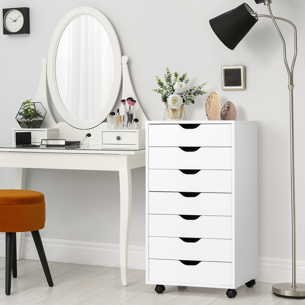 Costway 7 Drawer White Mobile File Cabinet Image 8