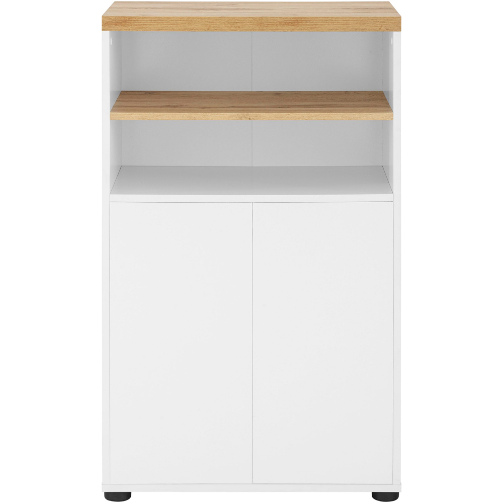 Loft24 Thessa 2 Door 2 Open Shelf White Oak Storage Cabinet Image 3