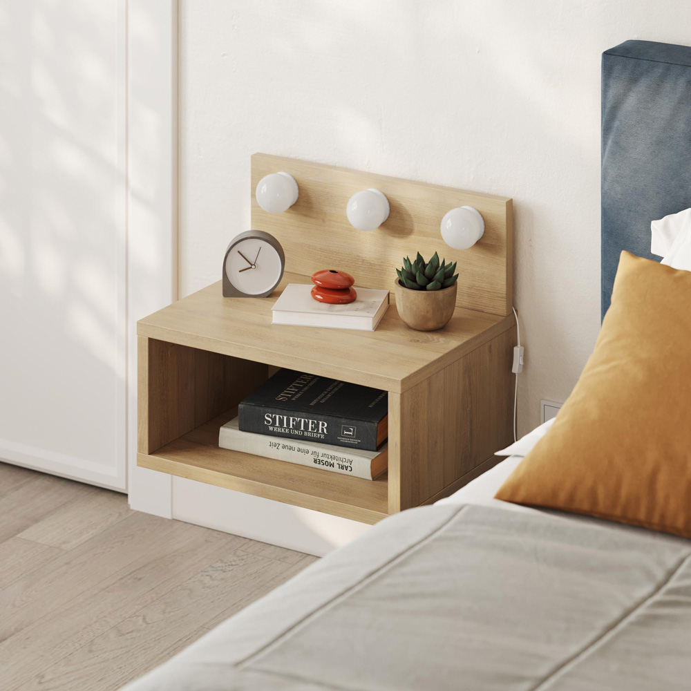 Decortie Treo 2 Shelf Sapphire Oak LED Wall-Mounted Bedside Table Image 6