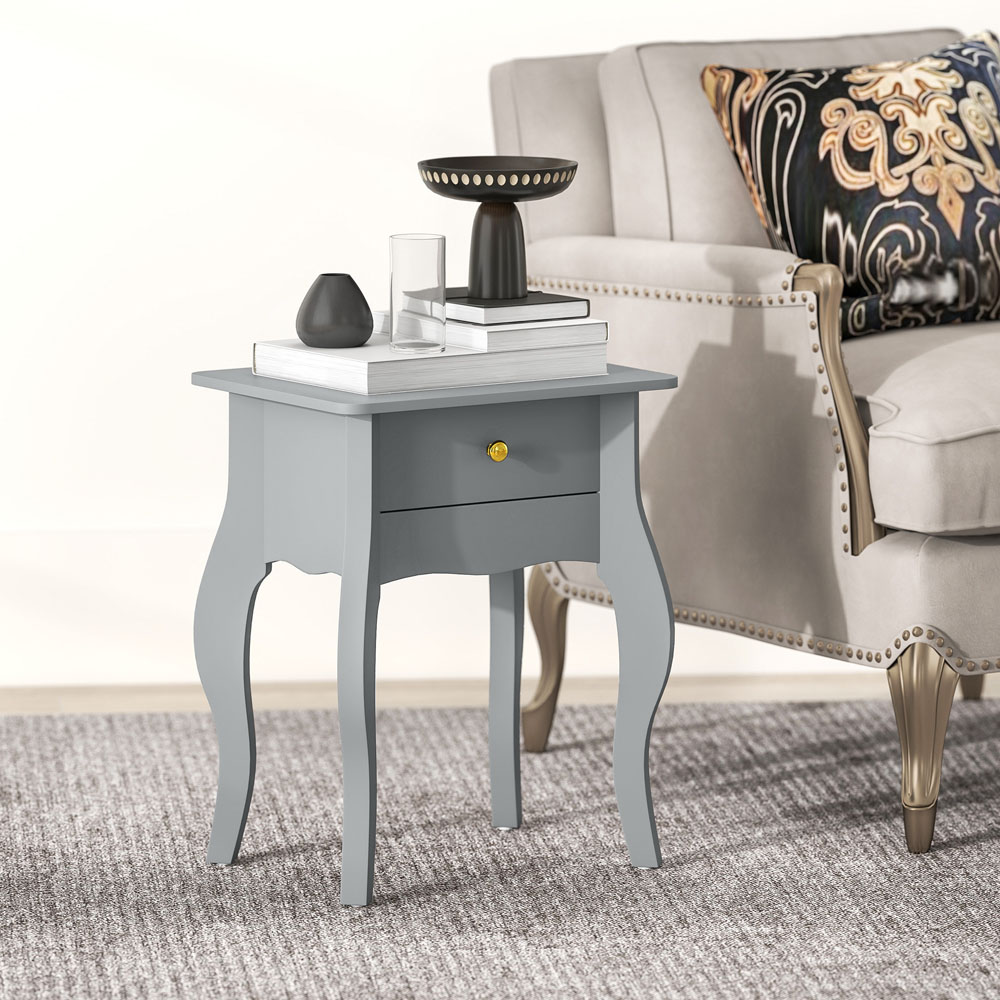 HOMCOM Single Drawer Grey French Style Small Side Table Image 5