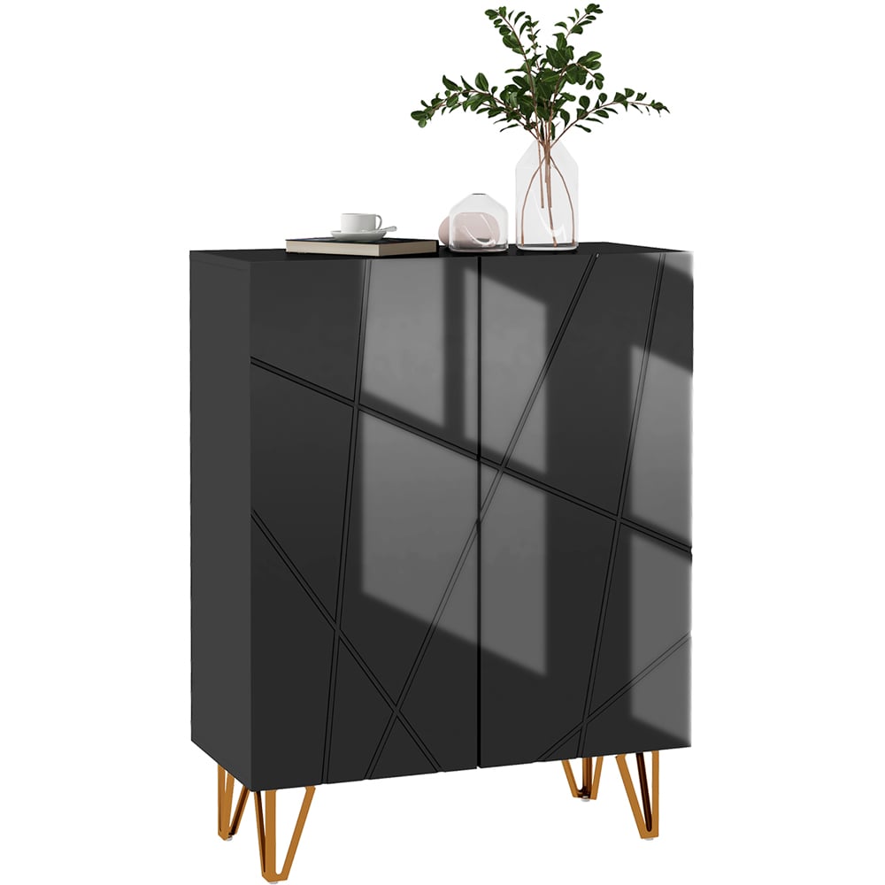 HOMCOM 2 Door Black Shoe Soft Close Storage Cabinet Image 2