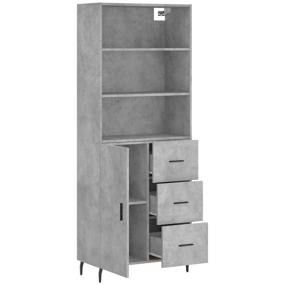 vidaXL Single Door 3 Drawer 3 Shelf Concrete Grey Tall Highboard Image 4