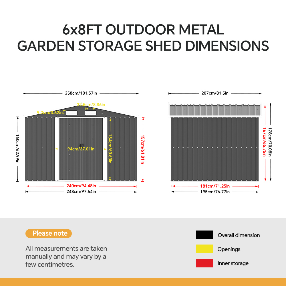 Living and Home 6 x 8ft Anthracite Metal Apex Garden Storage Shed with Foundation Image 5
