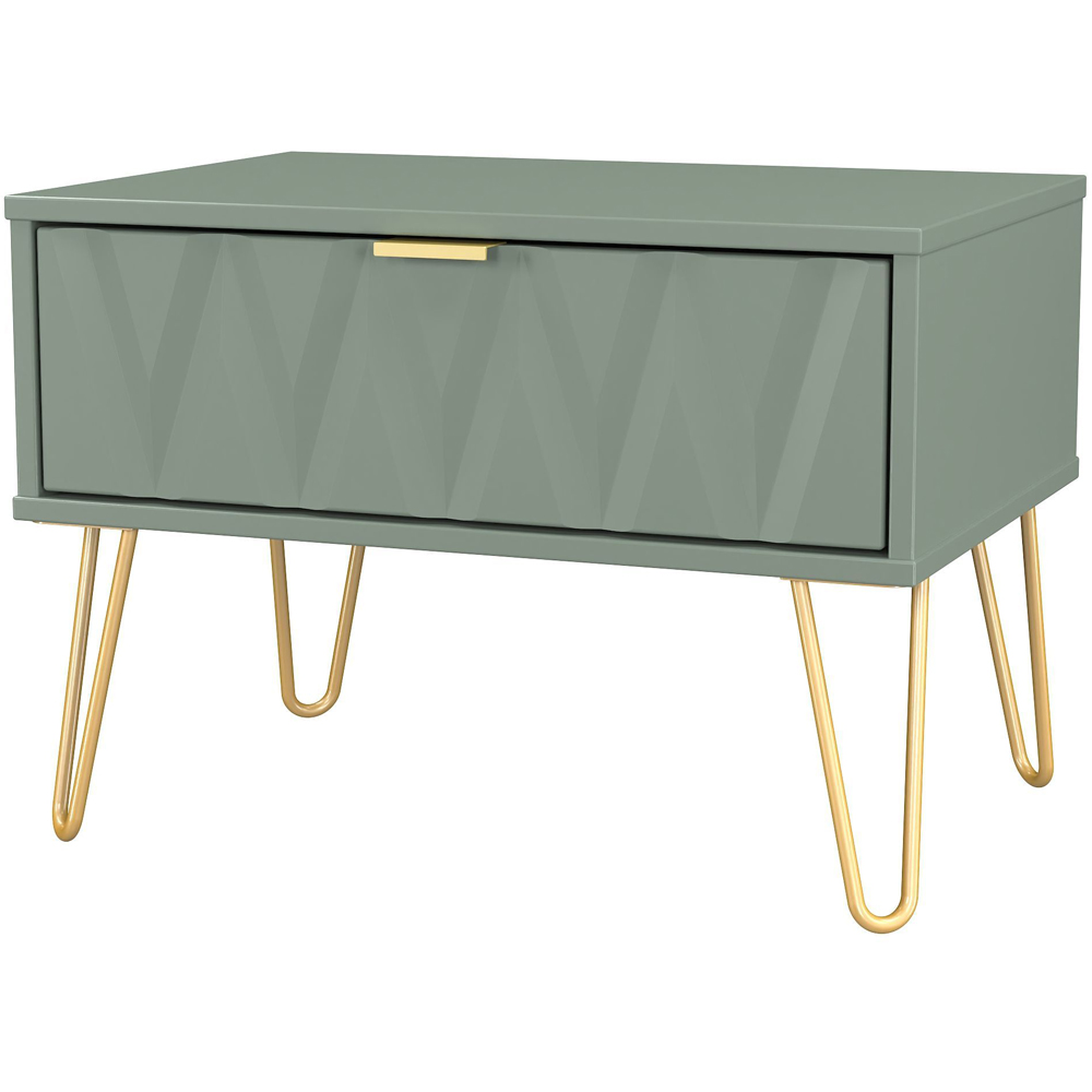 Crowndale Diamond Single Drawer Reed Green Wide Side Table Ready Assembled Image 4
