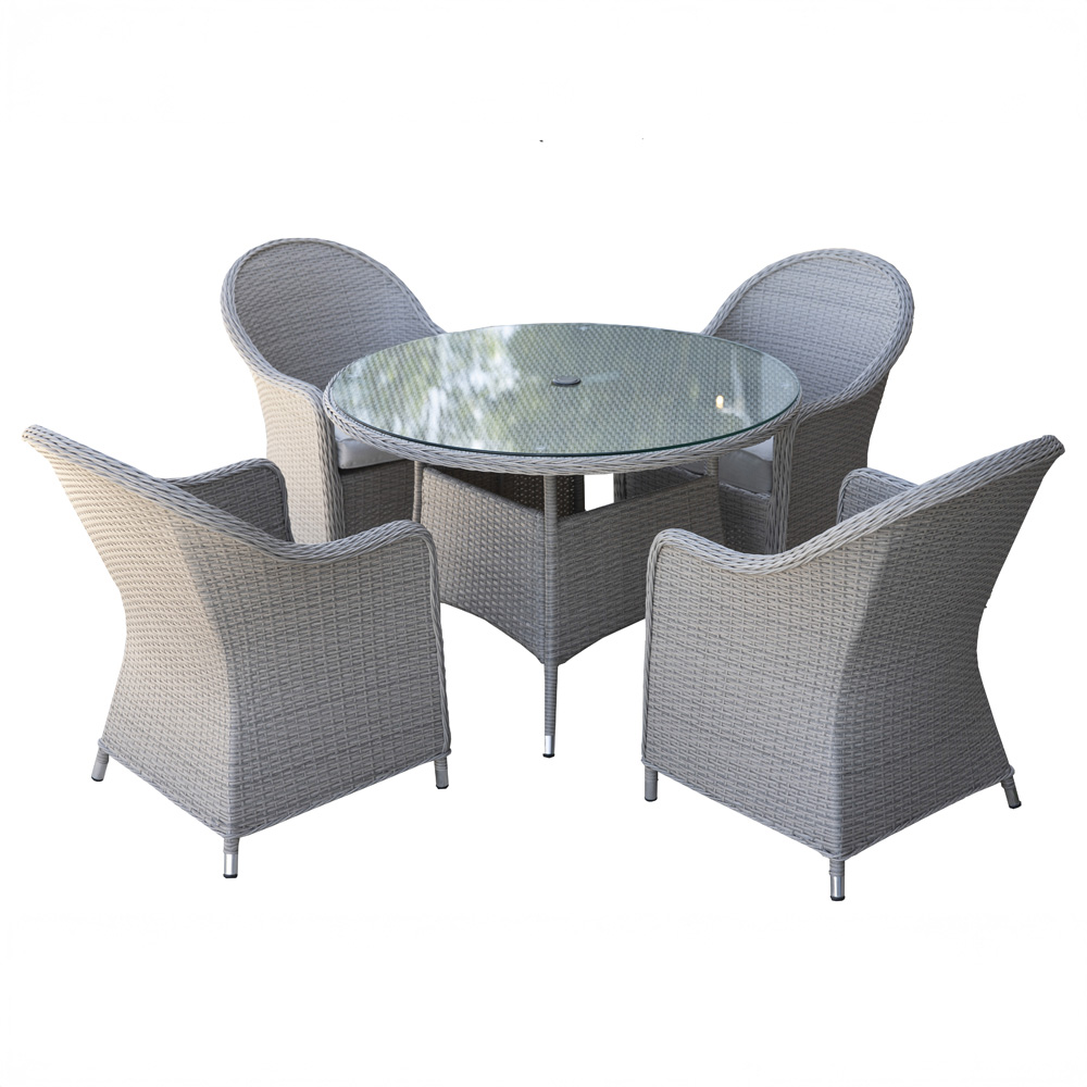 Shatchi Sorrento 4 Seater Rattan Aluminium Round Garden Dining Set Light Grey Image 2