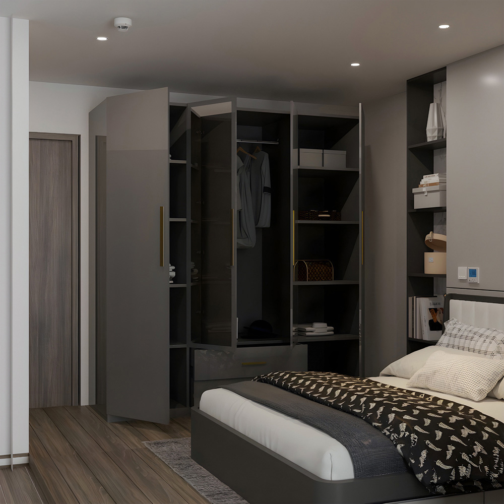 M N Furniture Glossera 4 Door 2 Drawer Grey High Gloss Mirrored Wardrobe 160cm Image 4