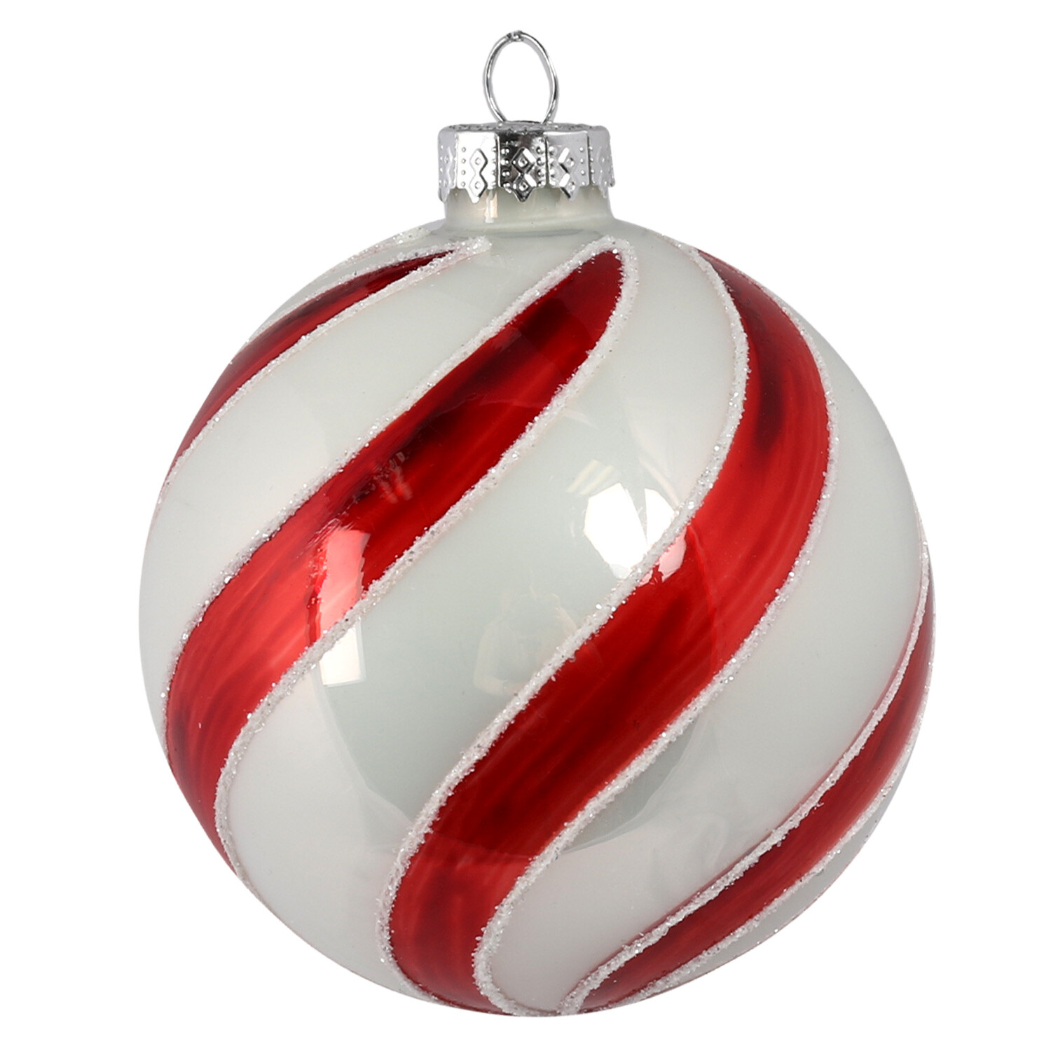 Candy Cane Red and White Swirl Red Bauble Image 1