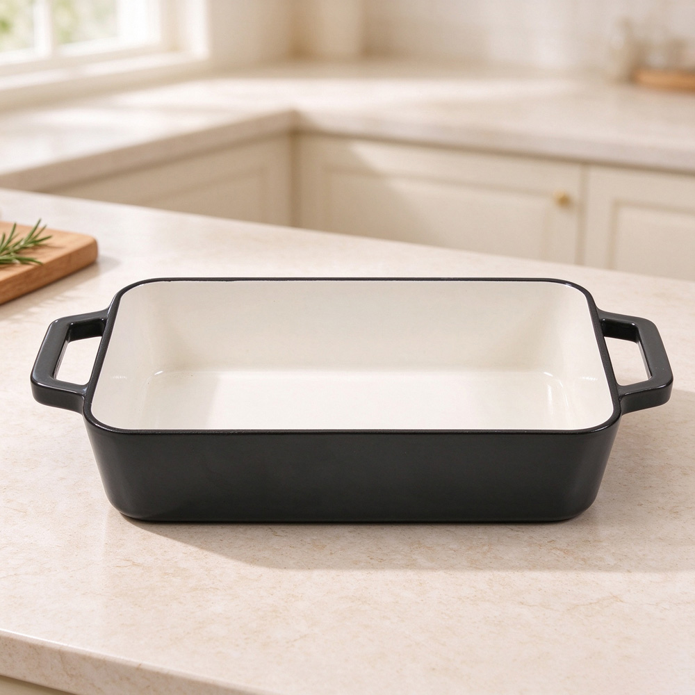 Living and Home 3.2L Grey Enamelled Cast Iron Rectangular Baking Dish Image 7