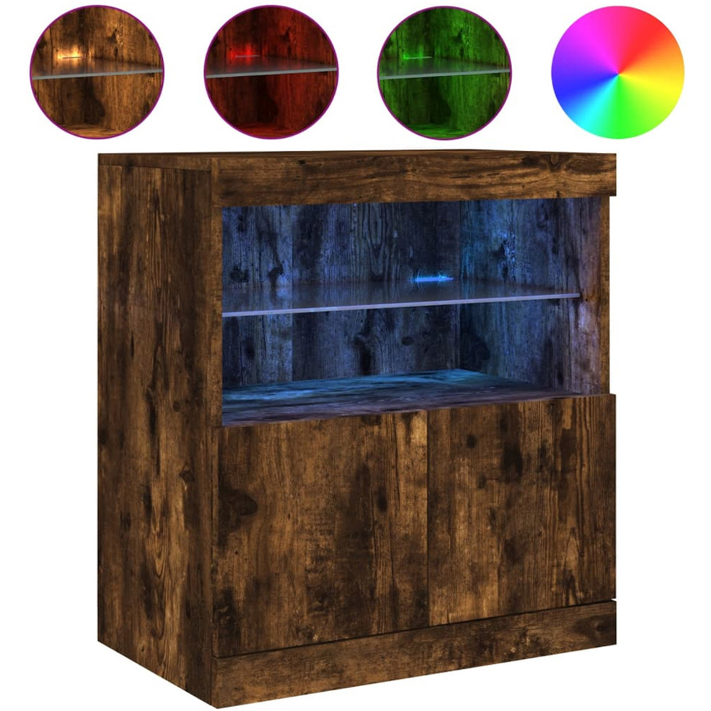 vidaXL 2 Door 2 Shelf Smoked Oak Sideboard with LED Lights Image 2