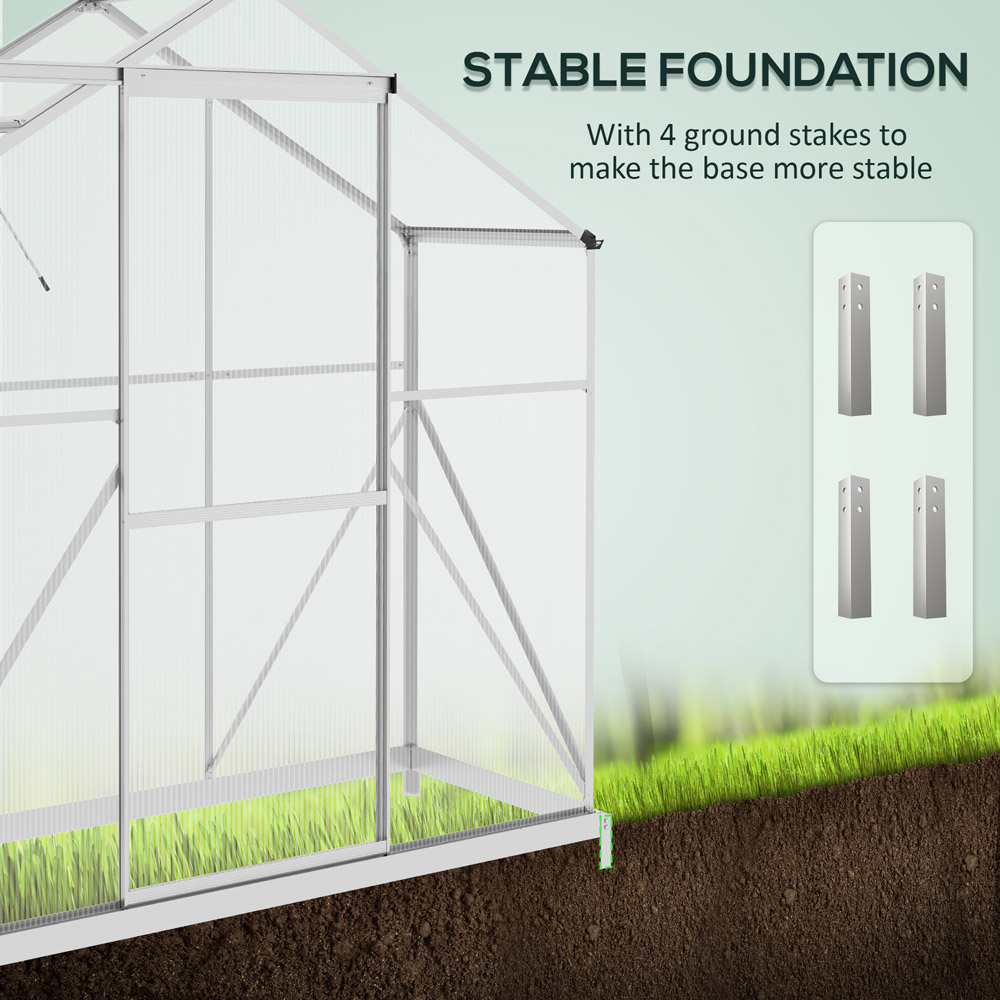 Outsunny Silver Aluminium Polycarbonate 6 x 2.5ft Greenhouse Image 5