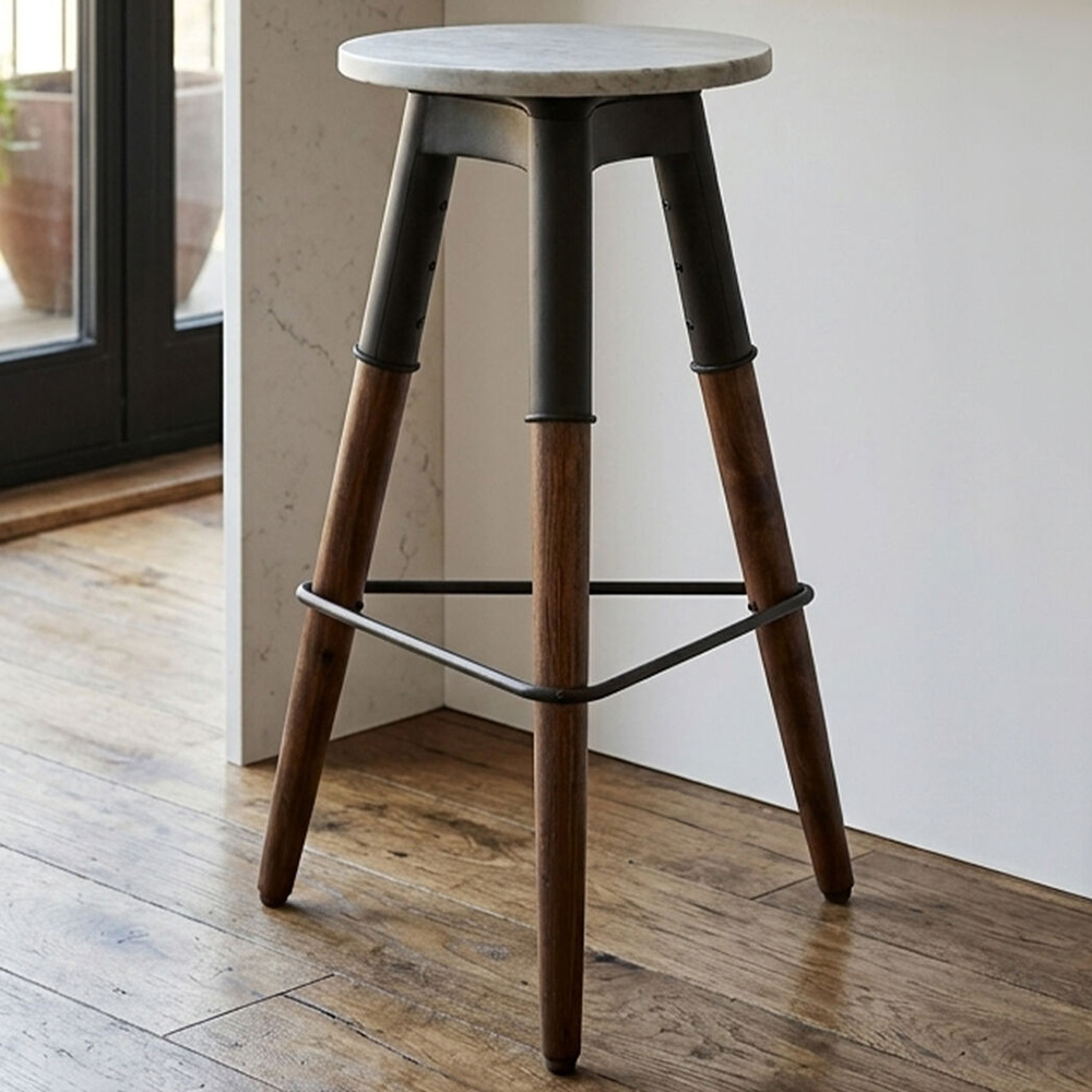 Premier Housewares Vasco 3 Legs Marble Top Bar Stool Image 1