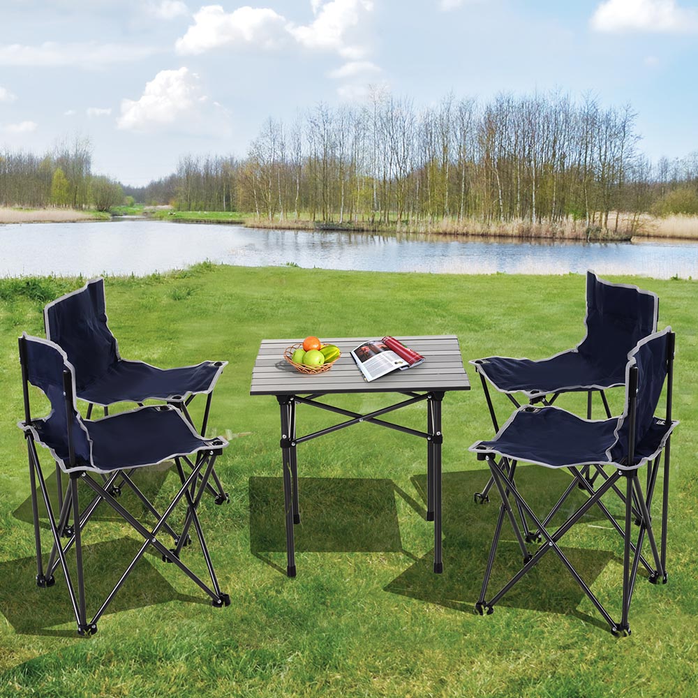 Outsunny 5 Piece Folding Camping Table and Chair Set Blue Image 2