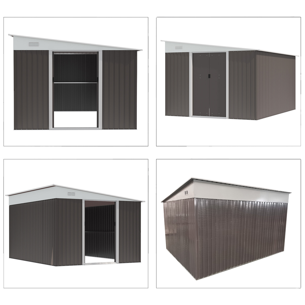 Outsunny 11.3 x 9.2ft Grey Double Sliding Door Steel Garden Storage Shed Image 6