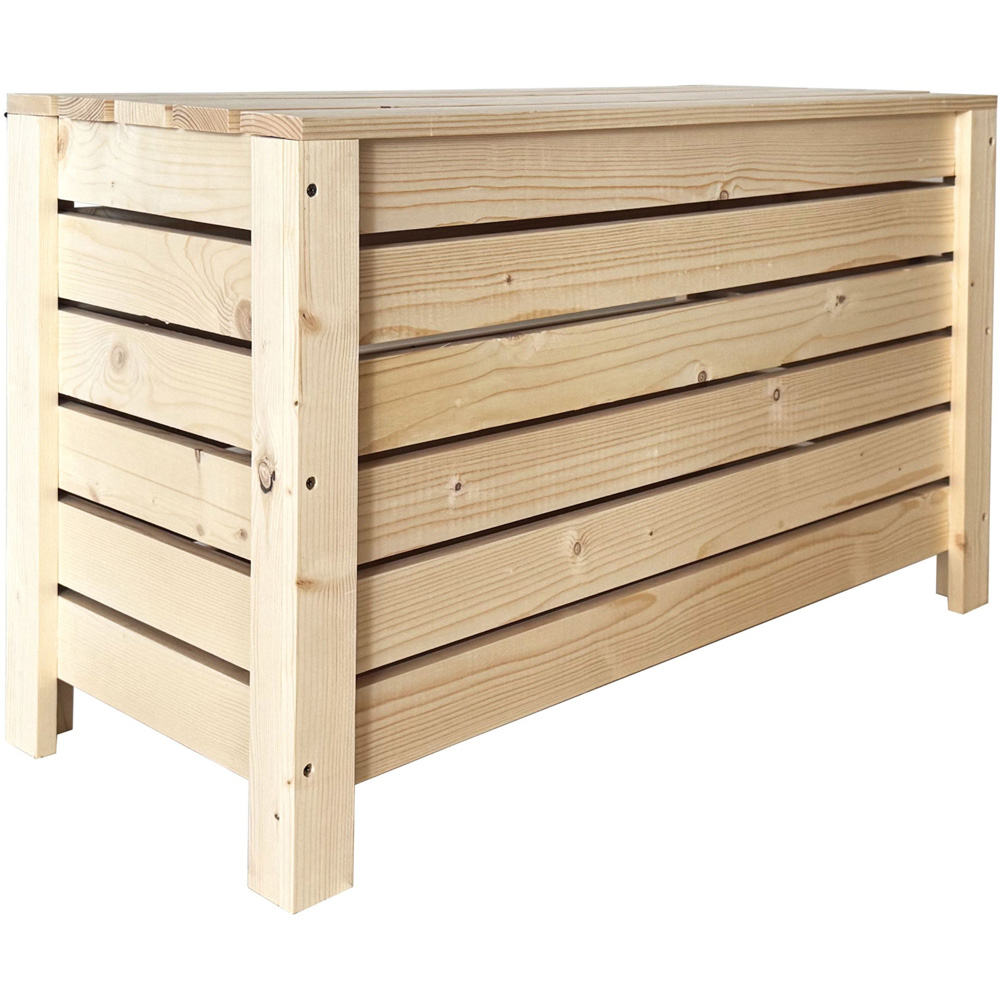 Core Products Natural Pre-Sanded Solid Pine Slatted Wide Storage Box with Lid Image 2