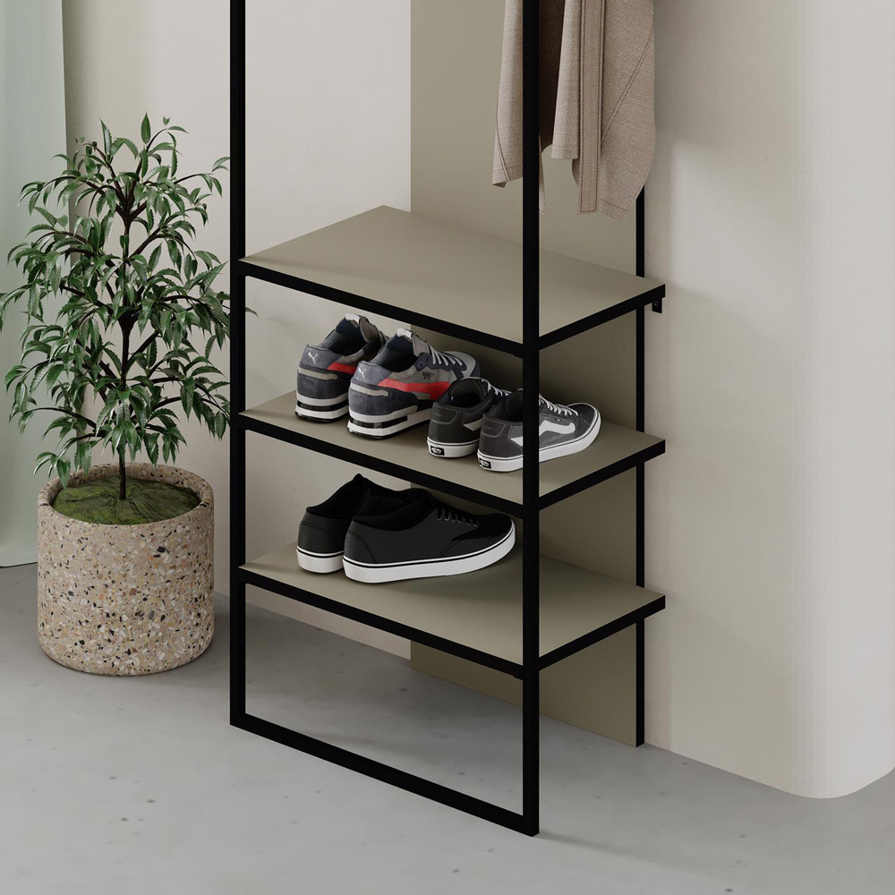 FWStyle Archy 3 Shelf Ash Green Shoe and Coat Rack Stand with Hanging Hooks Image 3