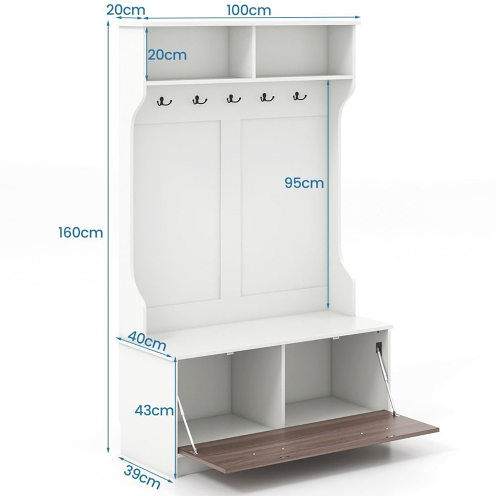 Costway 2 Shelf 5 Double Hook White Freestanding Coat Rack Image 9