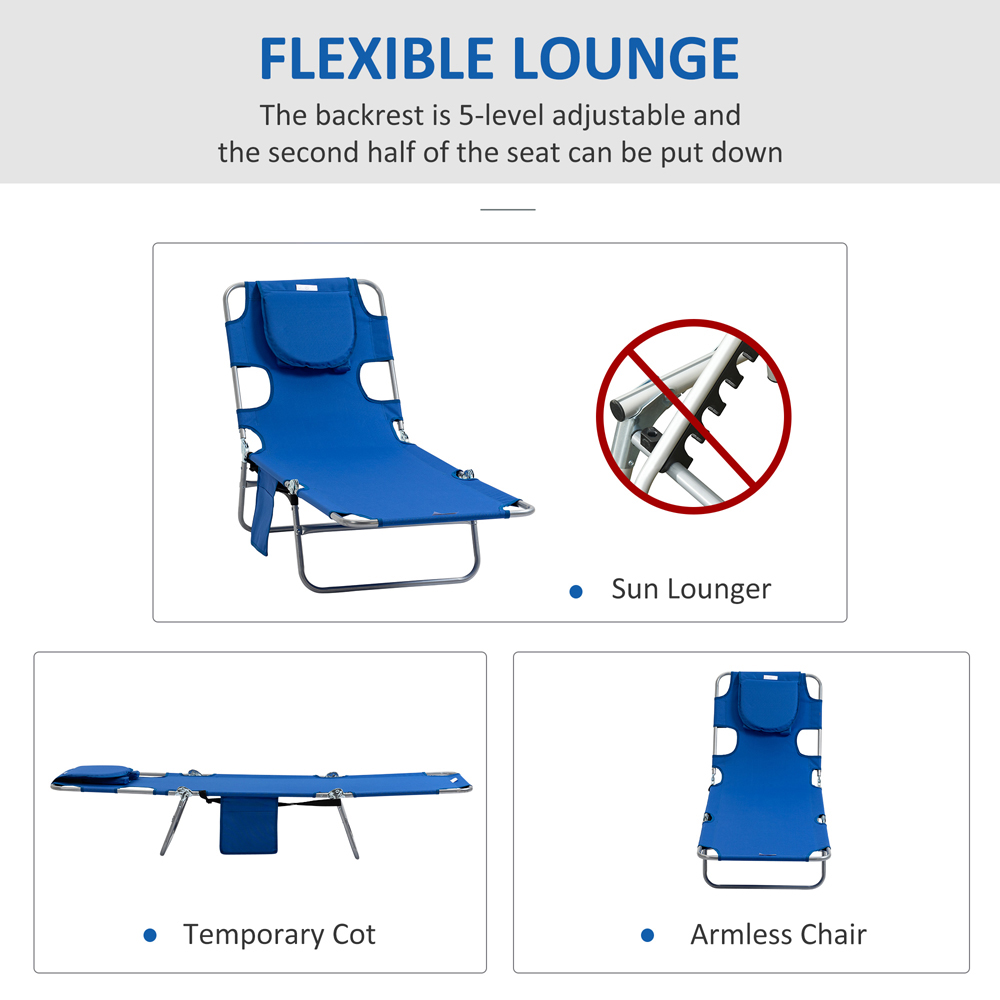 Outsunny Blue 5 Level Adjustable Folding Sun Lounger with Reading Hole Image 4