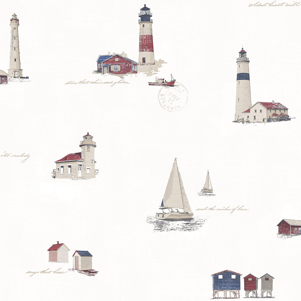 Galerie Deauville 2 Whimsical Motifs Red and Cream Wallpaper Image 1