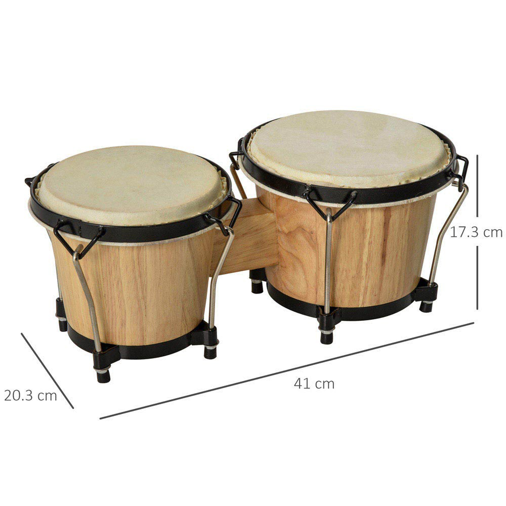 HOMCOM Sheepskin Drum Head Wooden Bongo Drum Set with Tuning Wrench and Bag Image 9