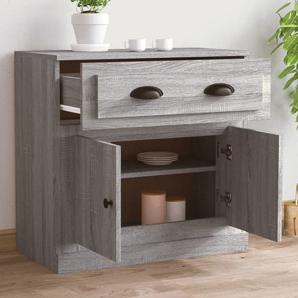 vidaXL 2 Door Single Drawer Grey Sonoma Wooden Sideboard Image 1