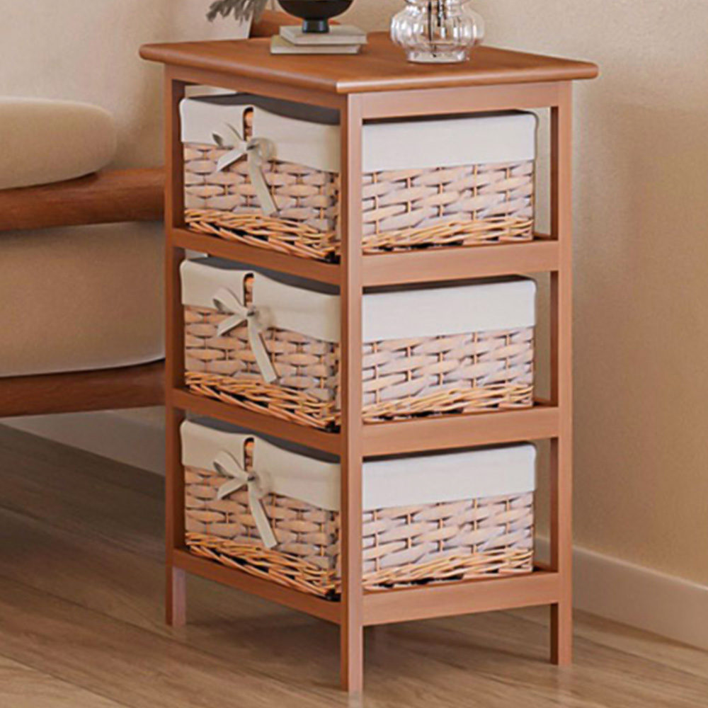 Portland 3 Drawer Natural Wicker Basket Storage Unit Wilko