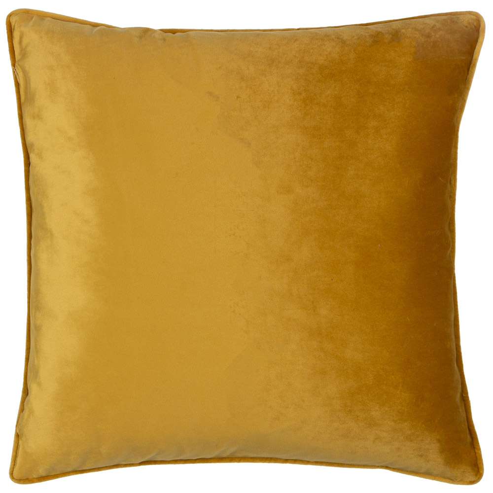 Paoletti Bloomsbury Mustard Geometric Cut Velvet Piped Cushion Image 3