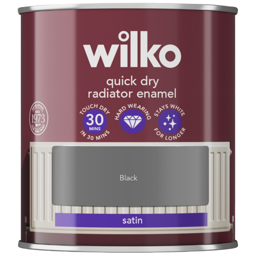 Wilko Quick Dry Black Satin Radiator Enamel 250ml Image 2