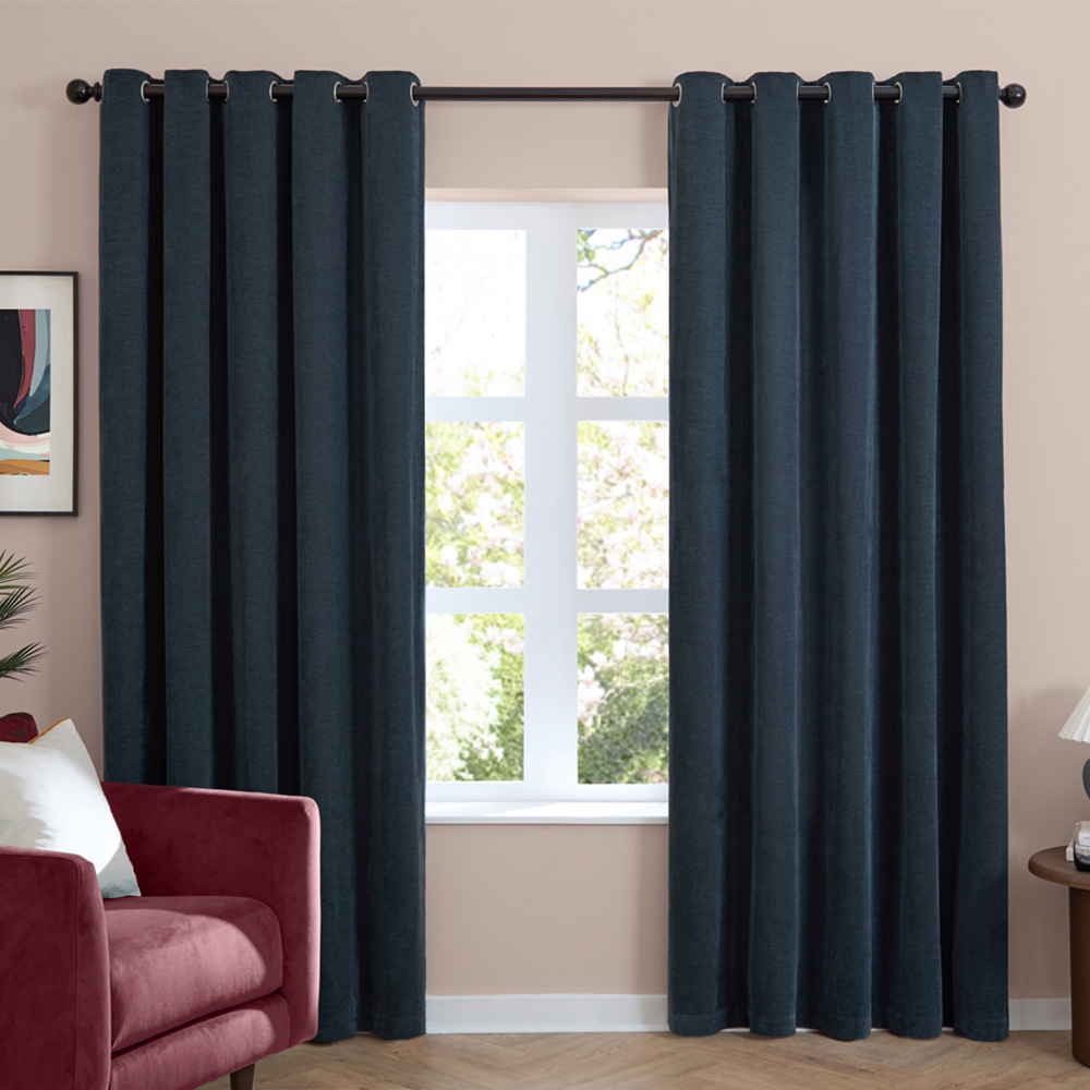 Furn Navy Soft Chenille Blackout Eyelet Curtains 229 x 137cm Image 1