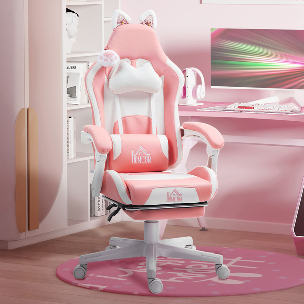 Portland Pink Reclining Gaming Chair with Footrest Image 1