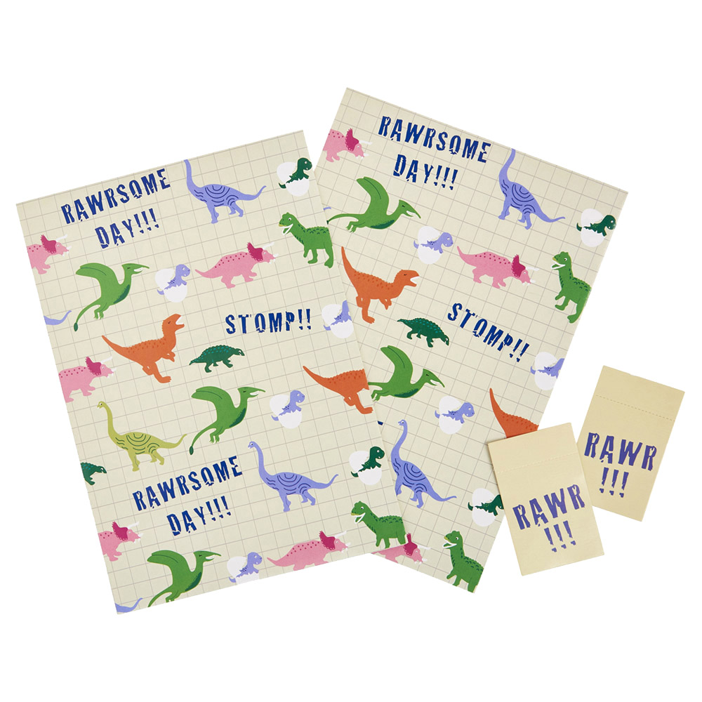 Wilko Grid Dinosaur Gift Wrap 2 Sheets and 2 Tags Image 2