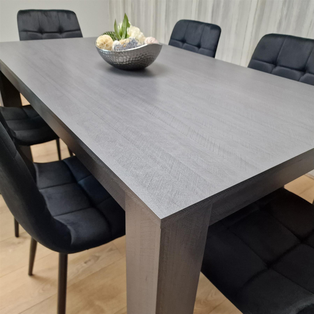 Kosy Koala 6 Seater Velvet Wooden Dining Set Dark Grey and Black Image 3