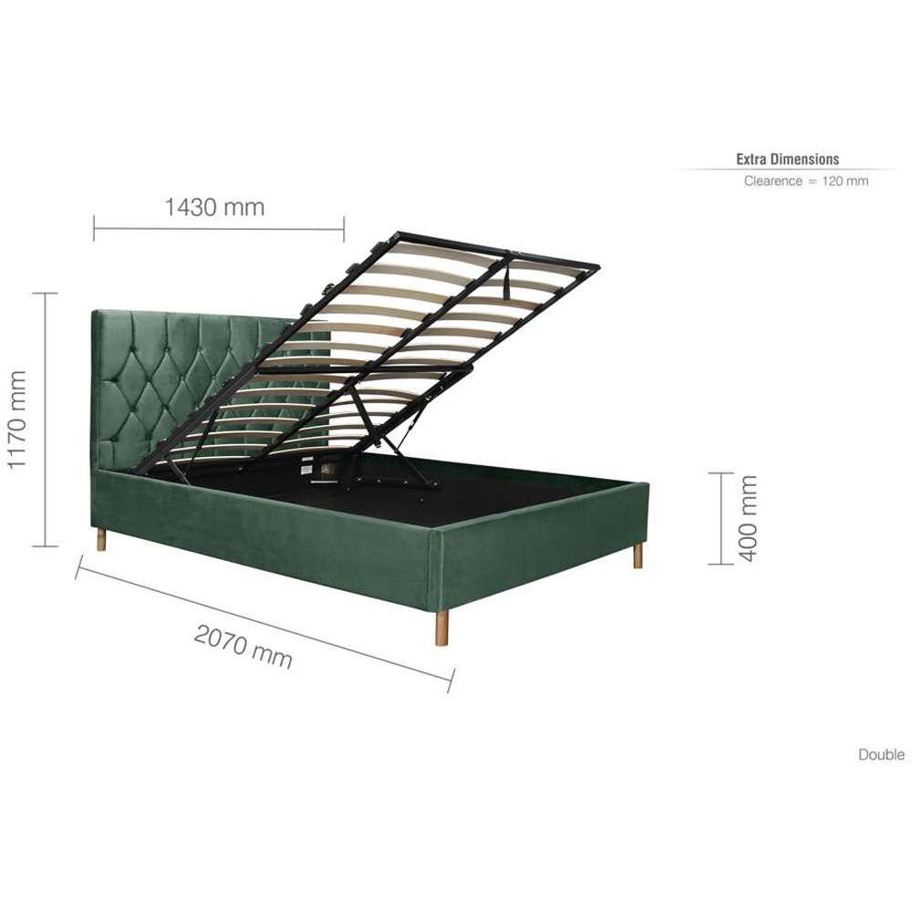 Loxley Double Green Fabric Ottoman Bed Image 9