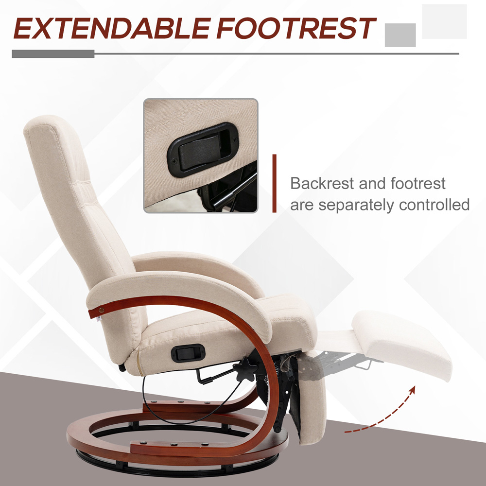 Portland Beige Swivel Manual Recliner Chair with Footrest Image 5