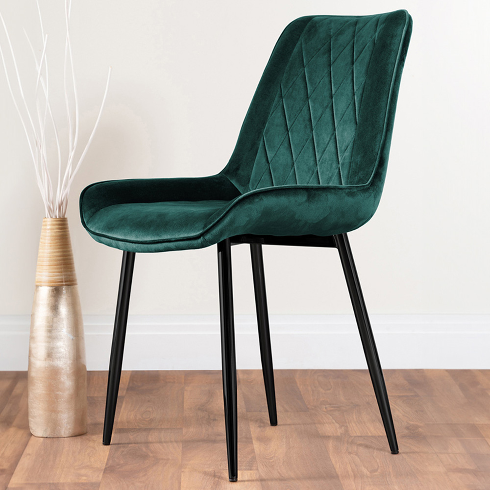Furniturebox Cesano Set of 2 Green and Black Velvet Dining Chair Image 1