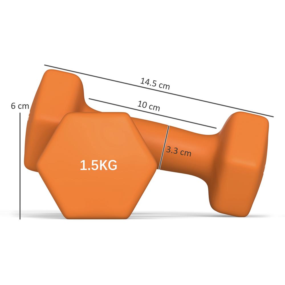SPORTNOW Orange Hexagonal Dumbbell 1.5kg 2 Pack Image 9