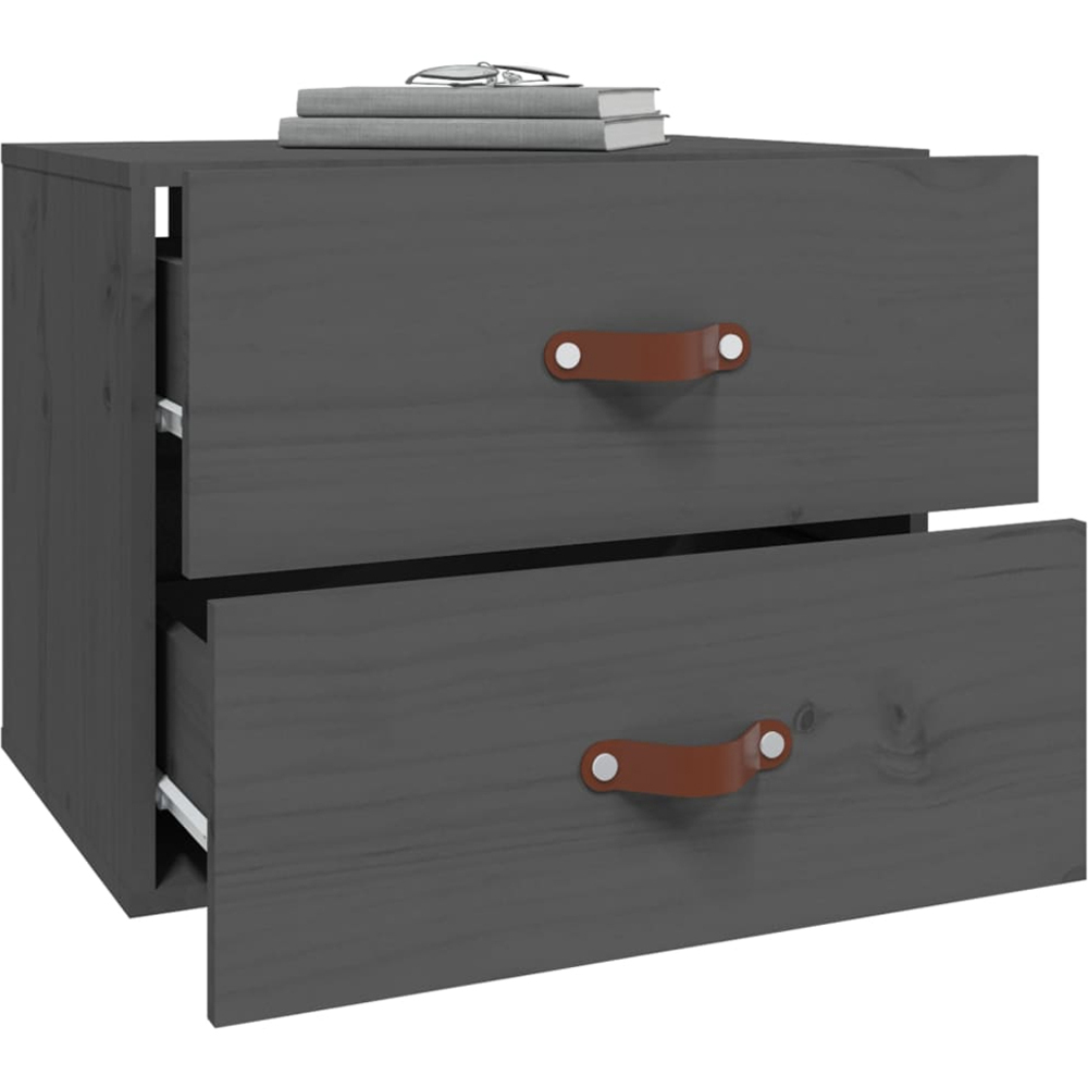 vidaXL 2 Drawer Grey Wall Mounted Bedside Cabinet Set of 2 Image 4