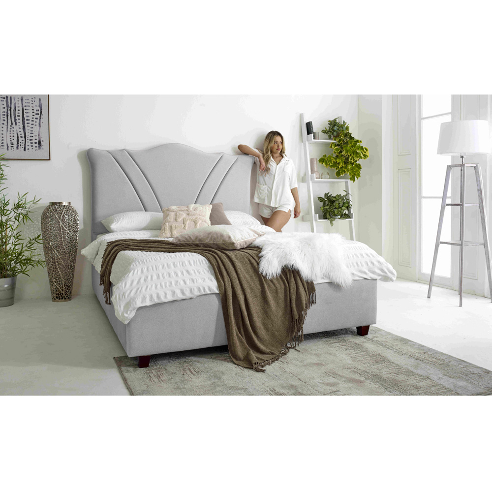 Eleganza Amaya Double Silver Arlington Fabric Bed Frame with Curved Headboard Image 4