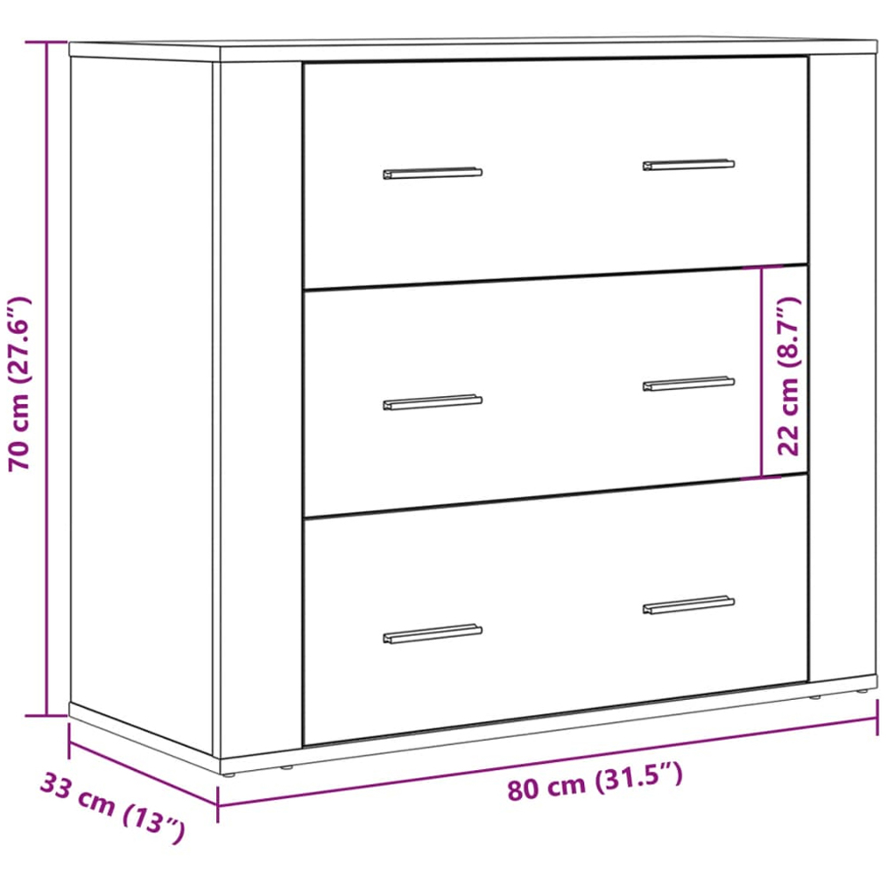 vidaXL 3 Drawer Artisan Oak Large Sideboard Image 9