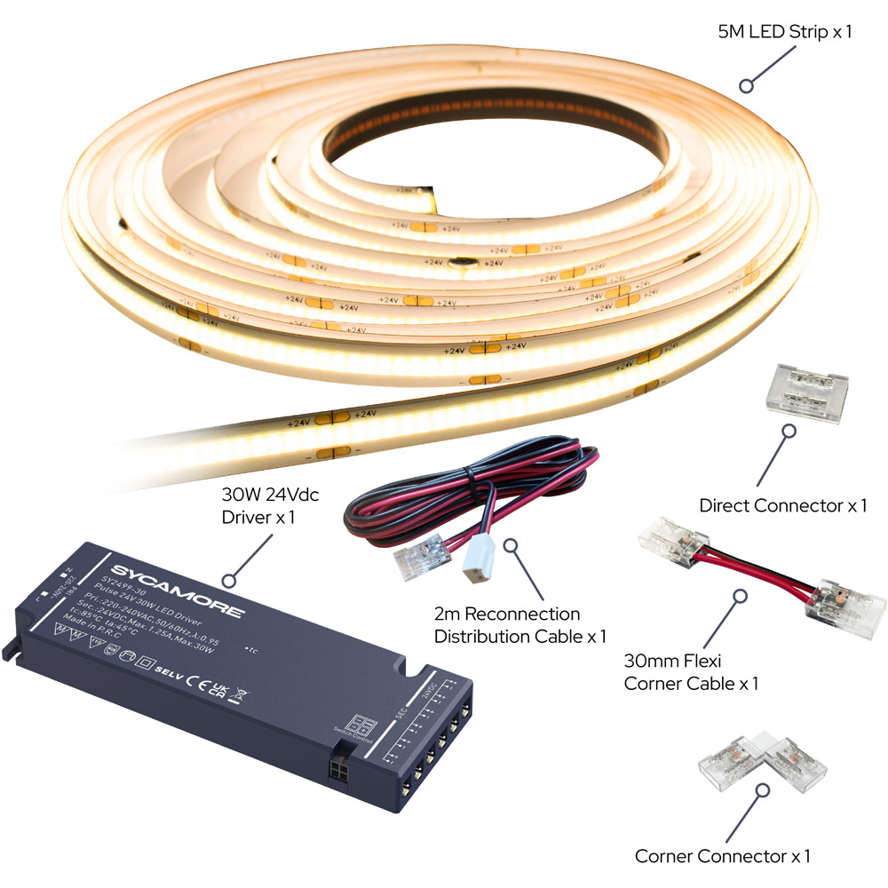 Sorrelis Korran Warm White COB 24V Flexible Strip 5m Image 3